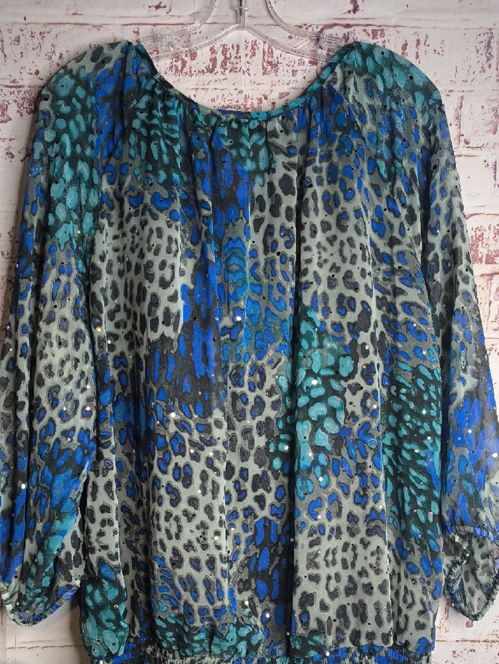 Teal Animal-Print Peasant Top Cathy Daniels Womens 3X NWT - Picture 2 of 5